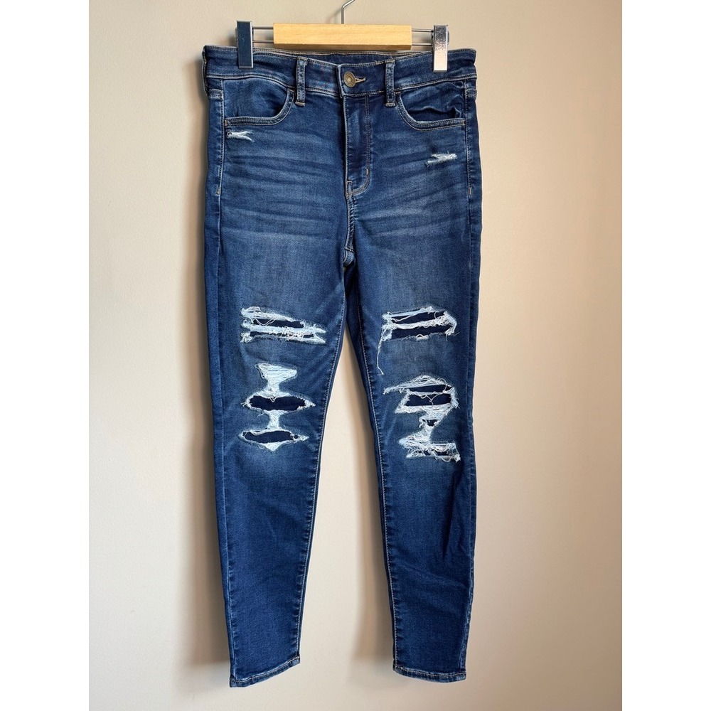 American Eagle Hi-Rise Jegging Women 6 Short Blue Distressed Skinny Denim School